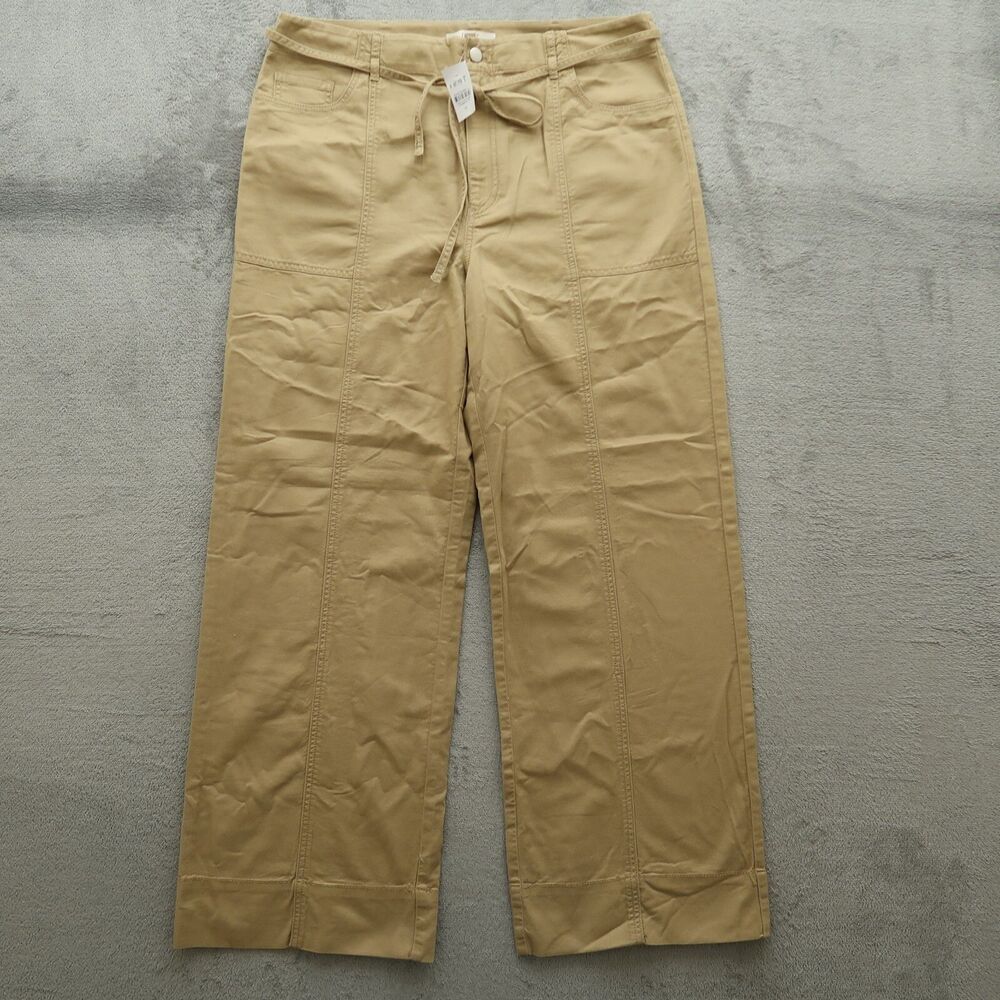 Loft Chino Pants Women's Size 14 Beige High-Rise Wide-Leg Cotton 29.5" Inseam